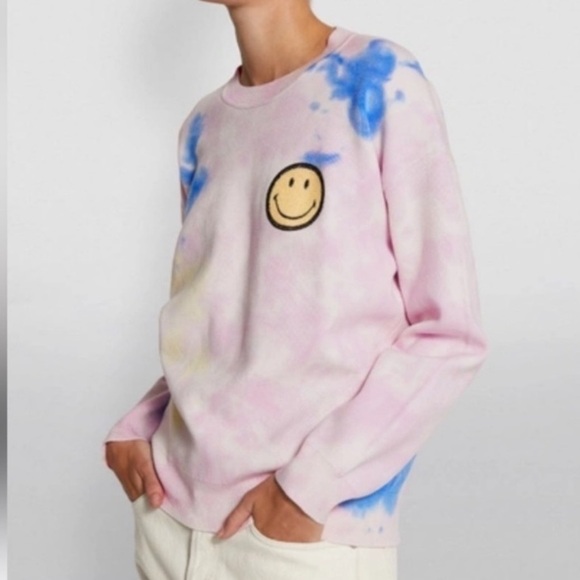 Sandro Paris x smiley originals pink tie dye crewneck sweatshirt 37451 - Picture 1 of 11